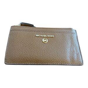 Michael Kors Wallet Card Case Brown Leather Slim Key Ring 5x3